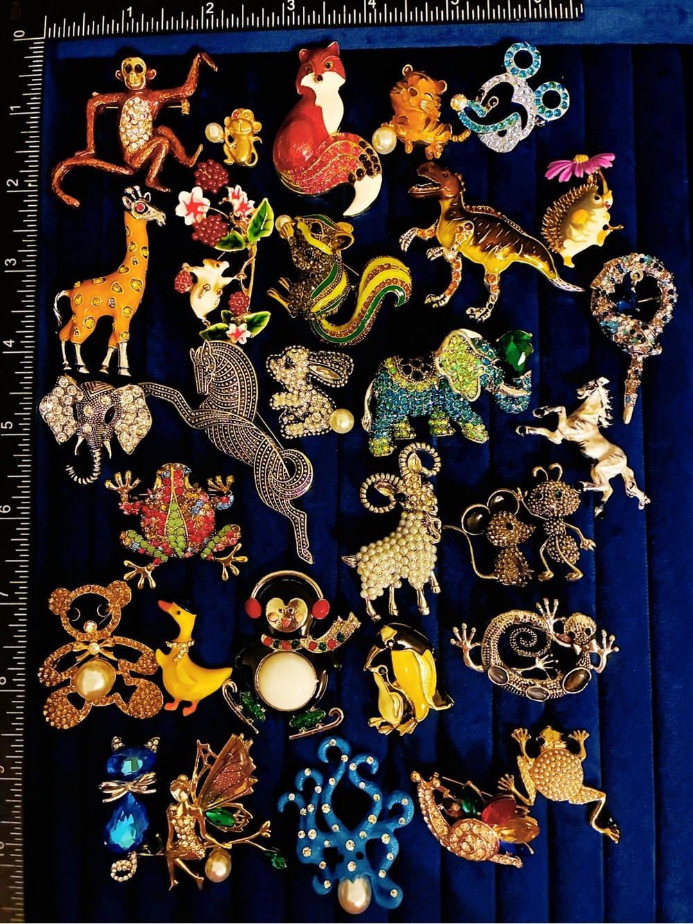 Lot 30 Cute Animal Brooches Pins Rhinestone Enamel Monkey Fox Frog Bear
